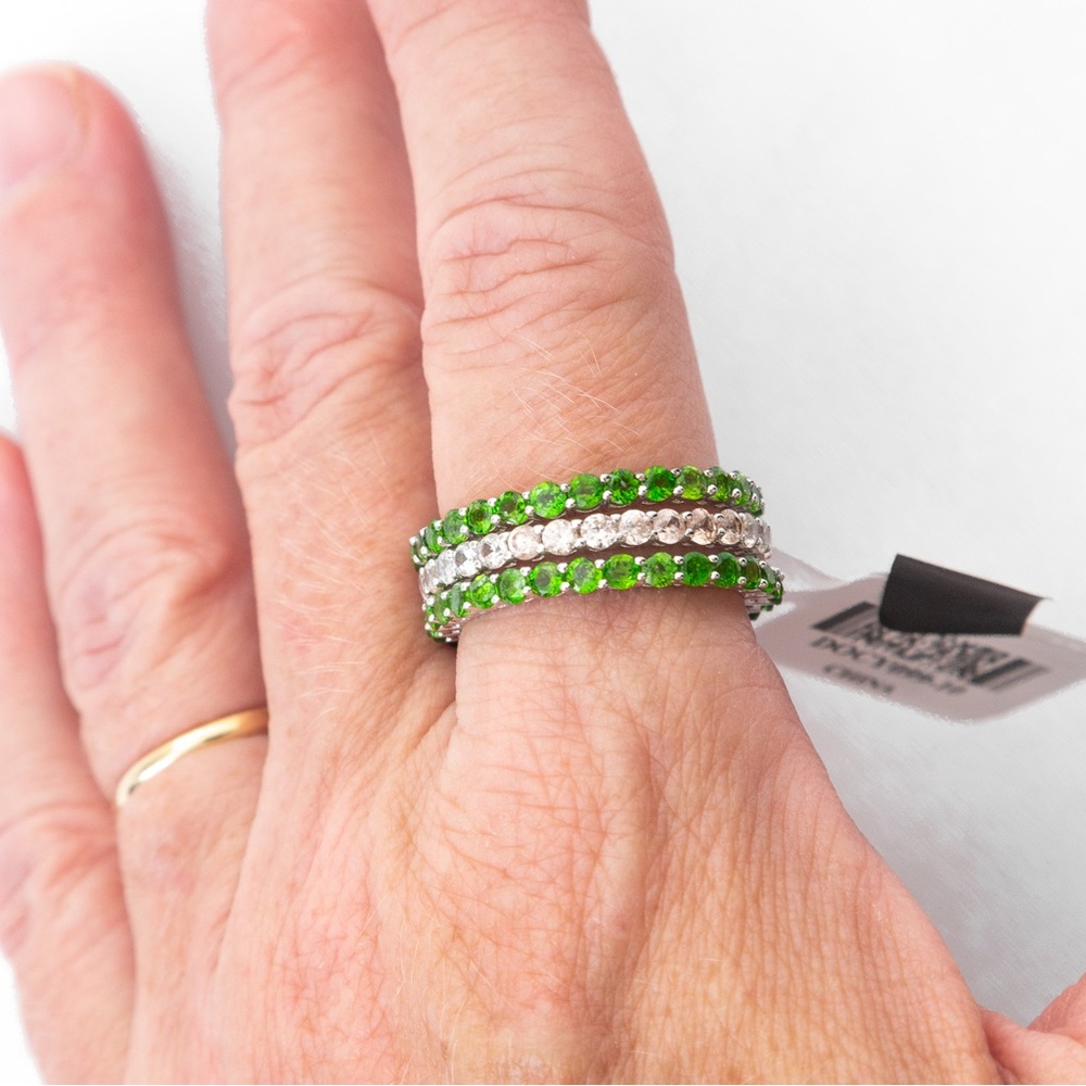 Set of 3 band rings 5.40 CTW chrome diopside & white zircon stones JTV 10